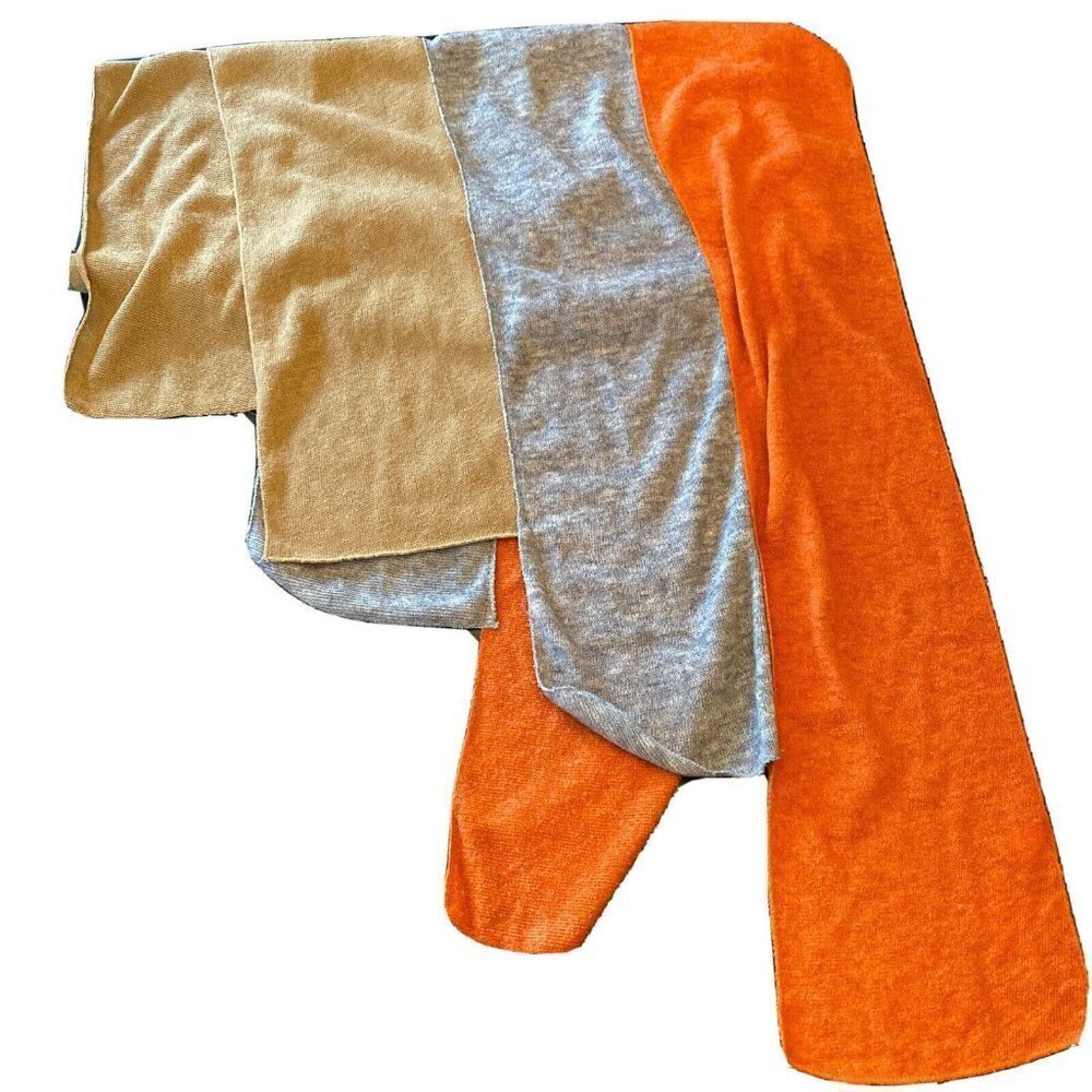 2 Chic Scarf Orange Grey‎ Tan Colorblock Soft Knit Lightweight Rectangular Scarf